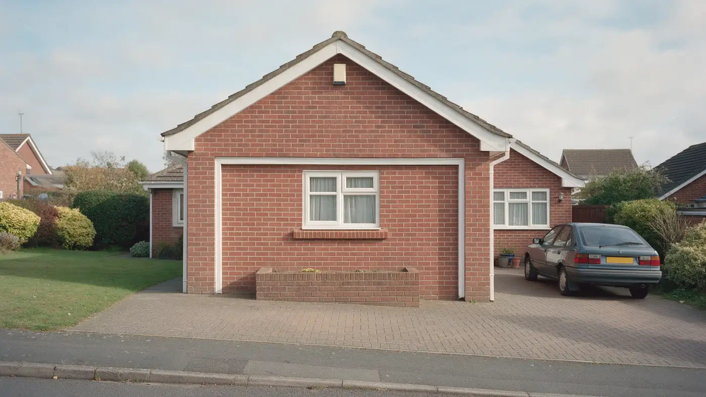 A house with its garage converted into a room (illustrative render)